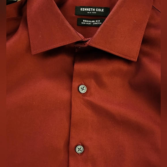 Kenneth Cole Dark Red Dress Shirt Long Sleeve Men's Size 16 1/2 34/35 - Picture 3 of 6